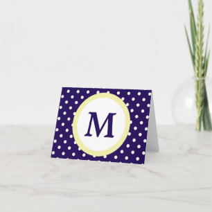 Monogram Blue Yellow Polka Dot Personal Note Card