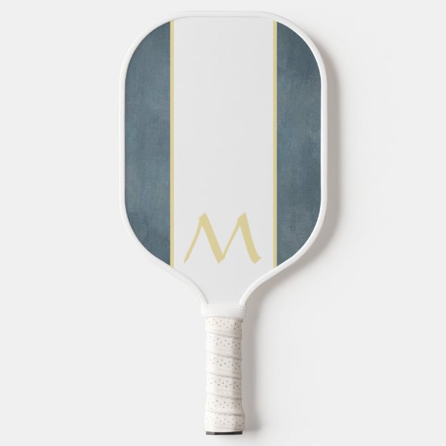 Monogram Bluish Grey White Handle Pickleball Paddle (Front)