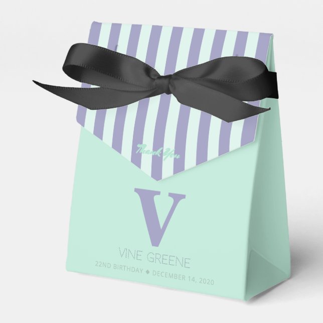 Monogram Bluish Purple Stripes Green Favour Box (Front Side)