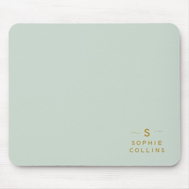 Monogram Blush Acqua Gold Minimalist Elegant Name Mouse Pad (Front)