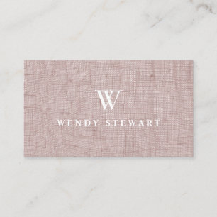 Monogram Blush Linen Fabric Texture Simple Modern Business Card