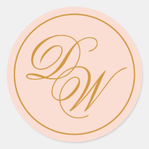 Monogram Blush Pink 2 Initials Golden Calligraphy Classic Round Sticker