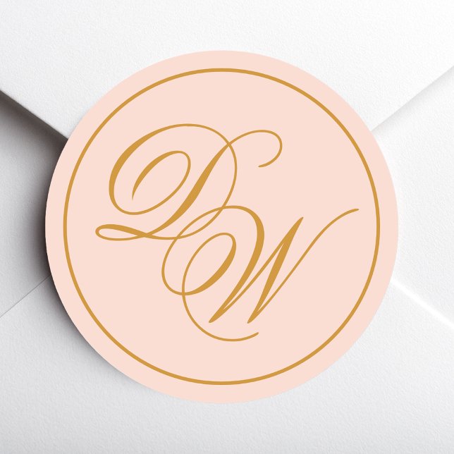 Monogram Blush Pink 2 Initials Golden Calligraphy Classic Round Sticker (Creator Uploaded)