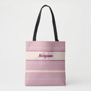 Monogram Blush Pink and Cream Stripe Wine Accents Tote Bag