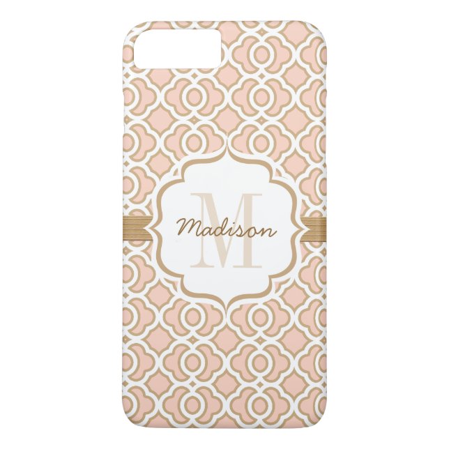 Monogram Blush Pink and Gold Quatrefoil Case-Mate iPhone Case (Back)