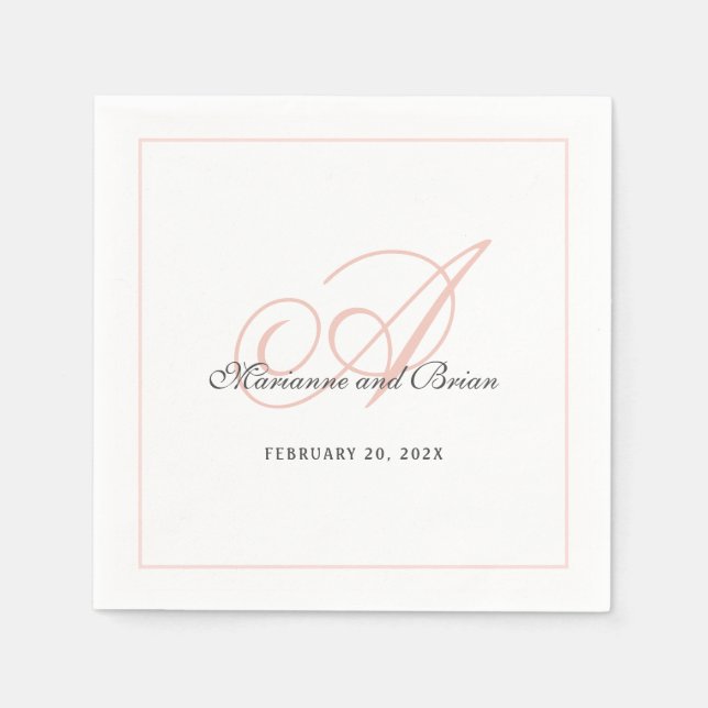 Monogram Blush Pink and White Napkin (Front)