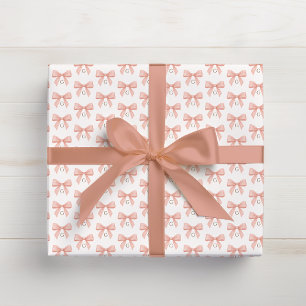 Monogram Blush Pink Bow Watercolor Wrapping Paper