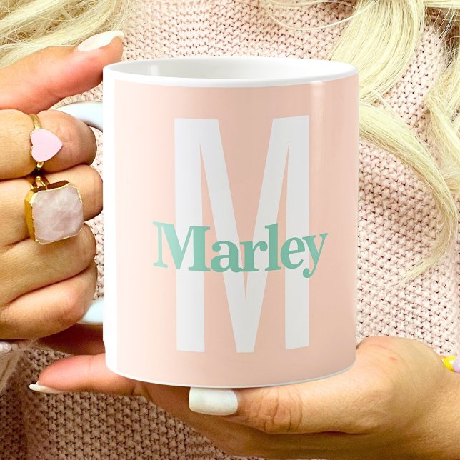 Monogram Blush Pink Cute Bold Stylish Trendy Chic Coffee Mug (Creator Uploaded)