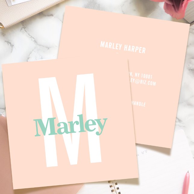 Monogram Blush Pink Cute Chic Bold Stylish Trendy Square Business Card (Creator Uploaded)