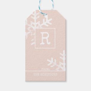 Monogram Blush Pink Distressed Snowflake Holiday Gift Tags
