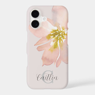 Monogram Blush Pink Elegant Floral Watercolor