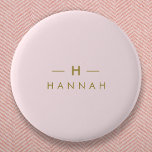 Monogram Blush Pink | Elegant Gold Minimalist 6 Cm Round Badge<br><div class="desc">A simple stylish custom monogram design in a gold modern minimalist typography on an elegant pastel blush pink background. The monogram initials and name can easily be personalized along with the feature line to make a design as unique as you are! The perfect bespoke gift or accessory for any occasion....</div>