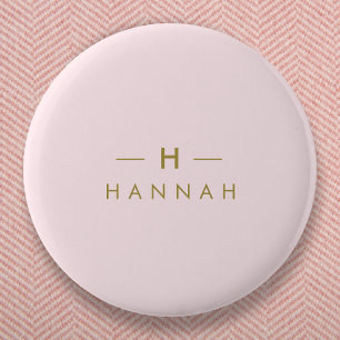 Monogram Blush Pink   Elegant Gold Minimalist 6 Cm Round Badge