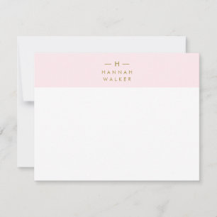 Monogram Blush Pink   Elegant Gold Minimalist Card