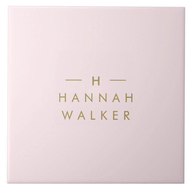 Monogram Blush Pink | Elegant Gold Minimalist Ceramic Tile (Front)