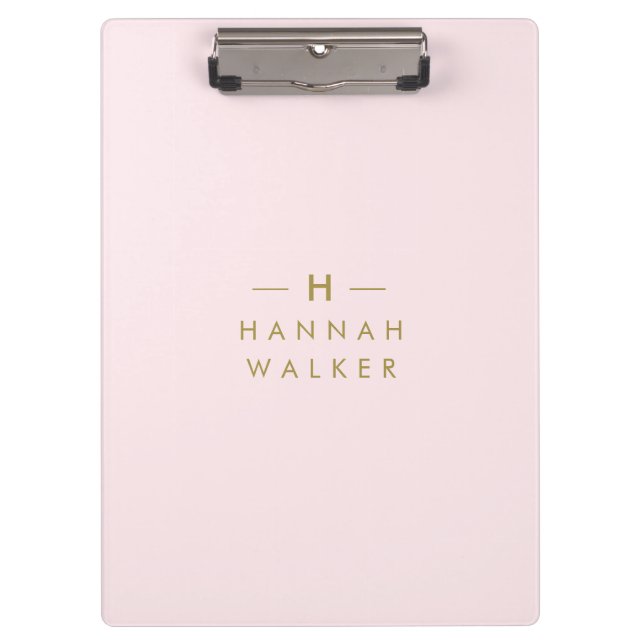 Monogram Blush Pink | Elegant Gold Minimalist Clipboard (Front)