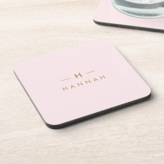 Monogram Blush Pink | Elegant Gold Minimalist Coaster (Left Side)