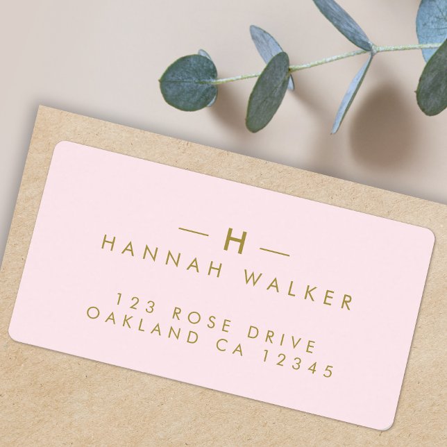 Monogram Blush Pink | Elegant Gold Minimalist Label (A stylish versatile address label perfect for weddings, everyday stationery, or business mailing)
