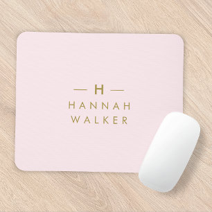 Monogram Blush Pink Elegant Gold Minimalist Mouse Pad