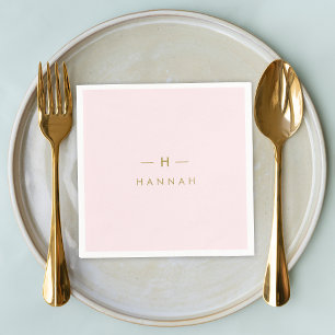 Monogram Blush Pink   Elegant Gold Minimalist Napkin