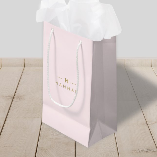 Monogram Blush Pink | Elegant Gold Minimalist Small Gift Bag (Creator Uploaded)
