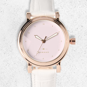 Monogram Blush Pink   Elegant Gold Minimalist Watch