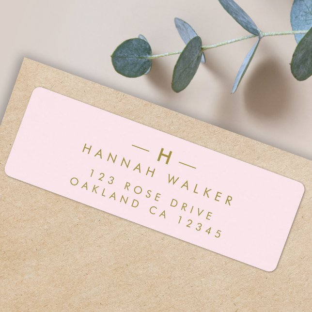 Monogram Blush Pink | Elegant Gold Return Address Label (Elegant gold monogram return address label by Guava - refined, modern, and easily customizable)