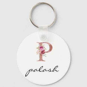 Monogram Blush Pink Floral Letter P Keychain