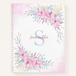 Monogram Blush Pink Floral Watercolor Elegant Notebook