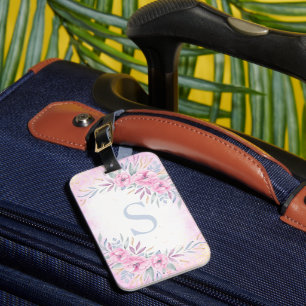Monogram Blush Pink Flowers Watercolor Cute Boho Luggage Tag