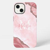 Monogram Blush Pink Geode Glitter Calligraphy