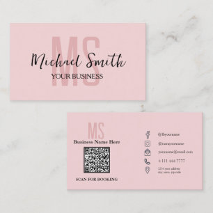 Monogram Blush Pink Minimalist Modern QR Code Logo Business Card
