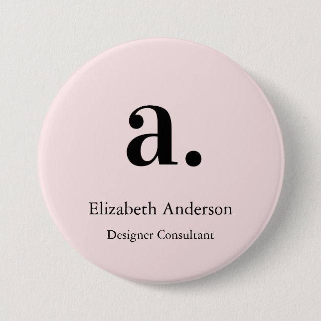 Monogram Blush Pink Modern Minimalist Feminine 7.5 Cm Round Badge (Front)