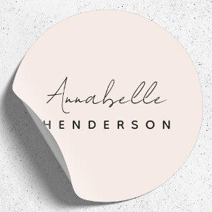 Monogram Blush Pink   Modern Minimalist Feminine Classic Round Sticker