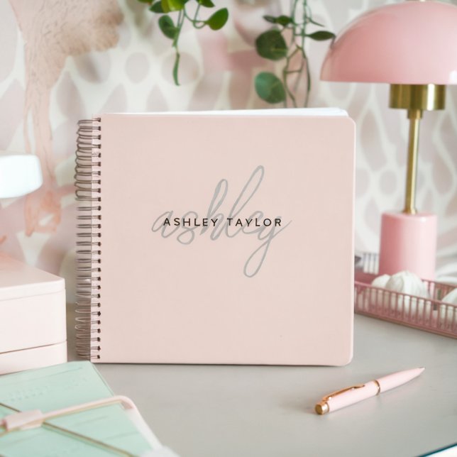 Monogram Blush Pink Modern Minimalist Feminine Notebook (Creator Uploaded)
