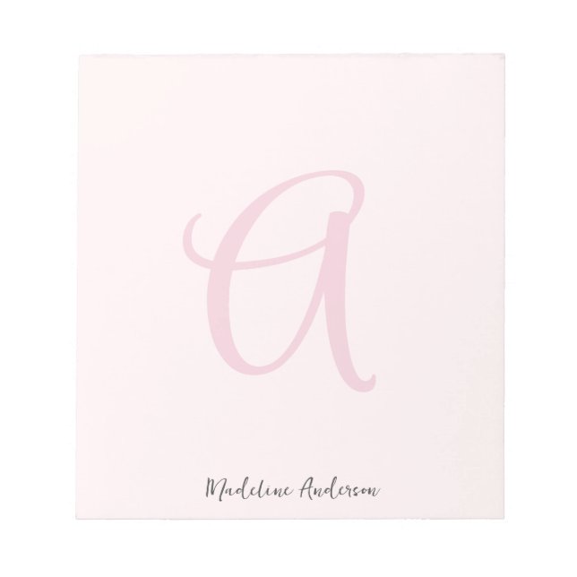 Monogram Blush Pink Modern Minimalist Feminine Notepad (Front)