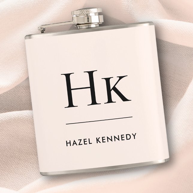 Monogram Blush Pink Personalised Bachelorette Hip Flask (Creator Uploaded)