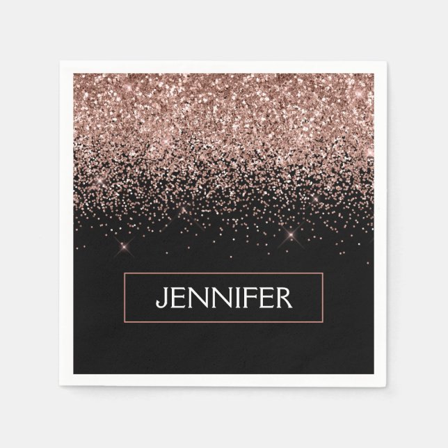 Monogram Blush Pink Rose Gold Glitter & Sparkle Napkin (Front)