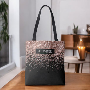 Monogram Blush Pink Rose Gold Glitter & Sparkle Tote Bag
