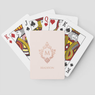 Monogram Blush Pink Rose Gold Vintage Crest Name Playing Cards