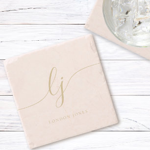 Monogram Blush Pink Simple Elegant Feminine Stone Coaster