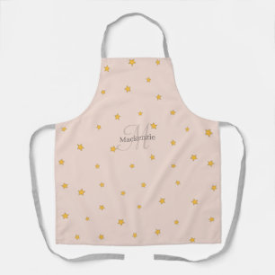 Monogram Blush Pink Stars All-Over Print Apron