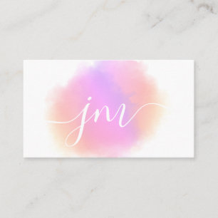 Monogram Blush Pink Watercolor White Business Card