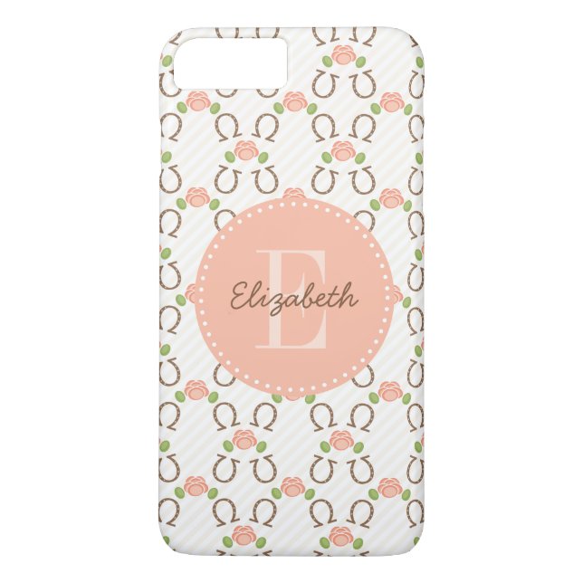 Monogram Blush Rose and Horseshoe Case-Mate iPhone Case (Back)
