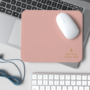 Monogram Blush Rose Gold Minimalist Elegant Name Mouse Pad