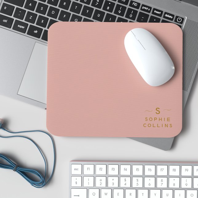 Monogram Blush Rose Gold Minimalist Elegant Name Mouse Pad (Creator Uploaded)