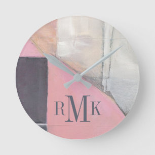 Monogram   Blushing Bride Round Clock