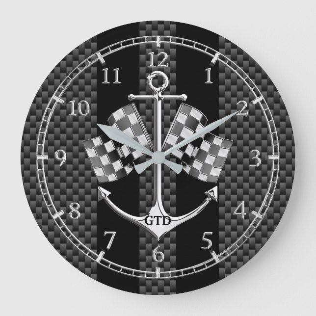 Monogram Boat Racing Nautical in Carbon Fiber Dial Large Clock (Front)
