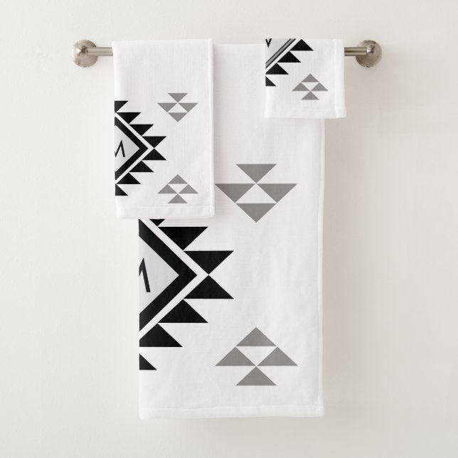 Monogram Boho Black white Bath Towel Set (Insitu)