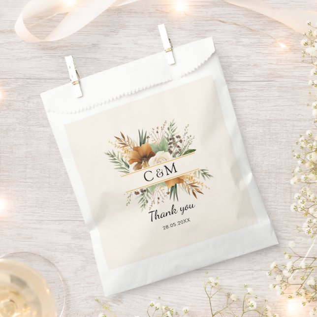 Monogram, boho ,elegant flower boquet favour bag (Clipped)